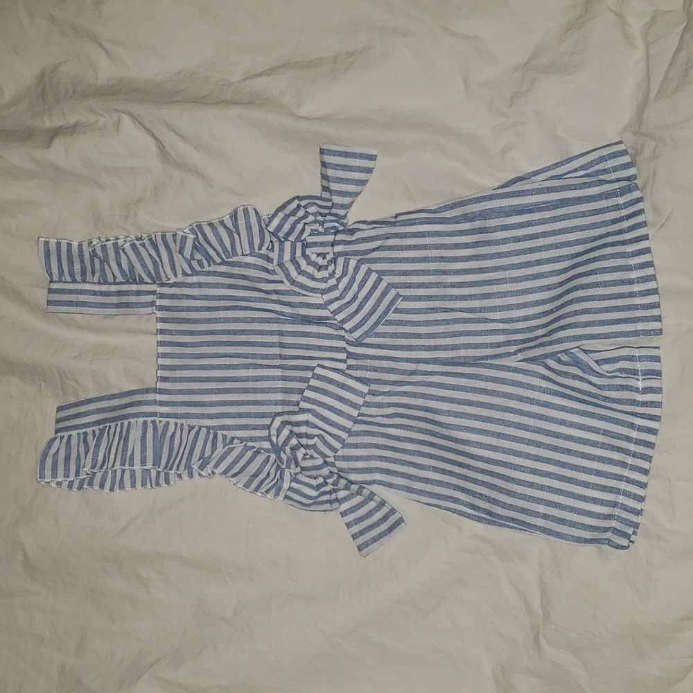 NWT Danna Belle Blue Striped Ruffle Shortall Romper 18 Months
